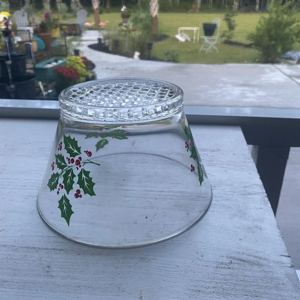 Vintage Holly Berry Ice Bowl Bucket Serving Bowl Indiana Glass